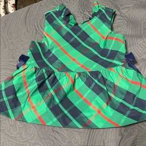 Janie and Jack Green Plaid Dress /top with Navy Bow